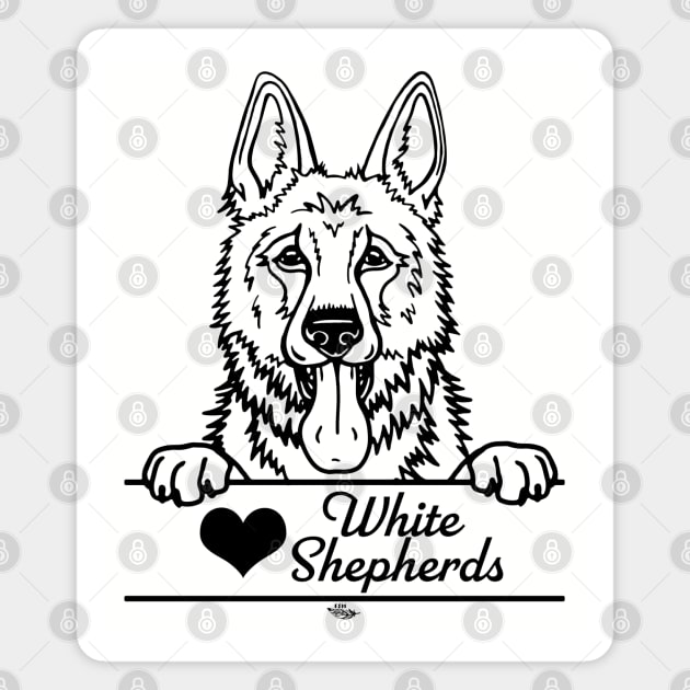 Heart White Shepherds Illustration Magnet by FreeSpiritMeg